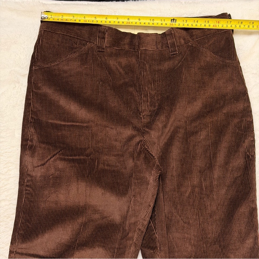 Vintage 1970s Brown Corduroy Pants Straight Leg Scovill Zipper Size 34x30 - Picture 9 of 14
